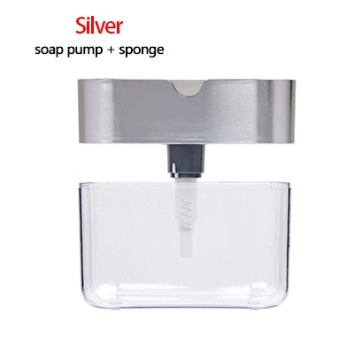 Kitchen Soap Pump Dispenser with Sponge 2 in 1 Countertop Liquid Hand Soap Dispenser Sink Dish Washing Soap Container 380ml
